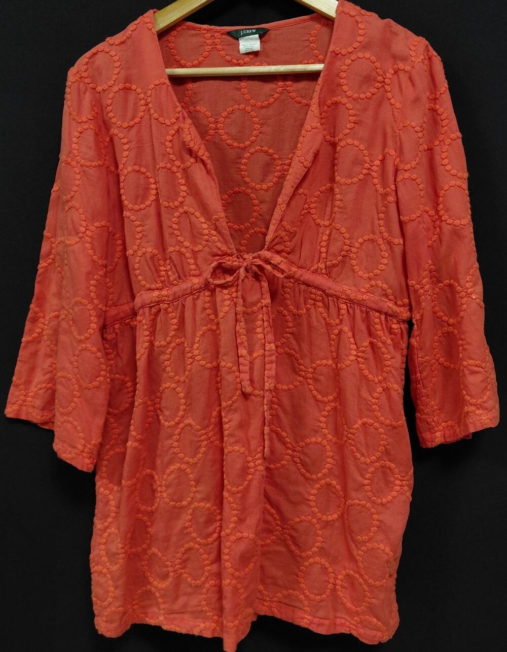 J.CREW 100% Cotton Kimono Sleeve Top Orange 3/4 Sleeve Knit Size L